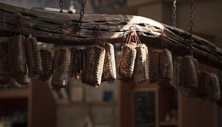 Planche de charcuterie corse avec lonzu, coppa et figatellu
